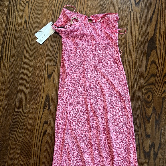 NWT Zara, pink and red midi dress, XS - Picture 2 of 8